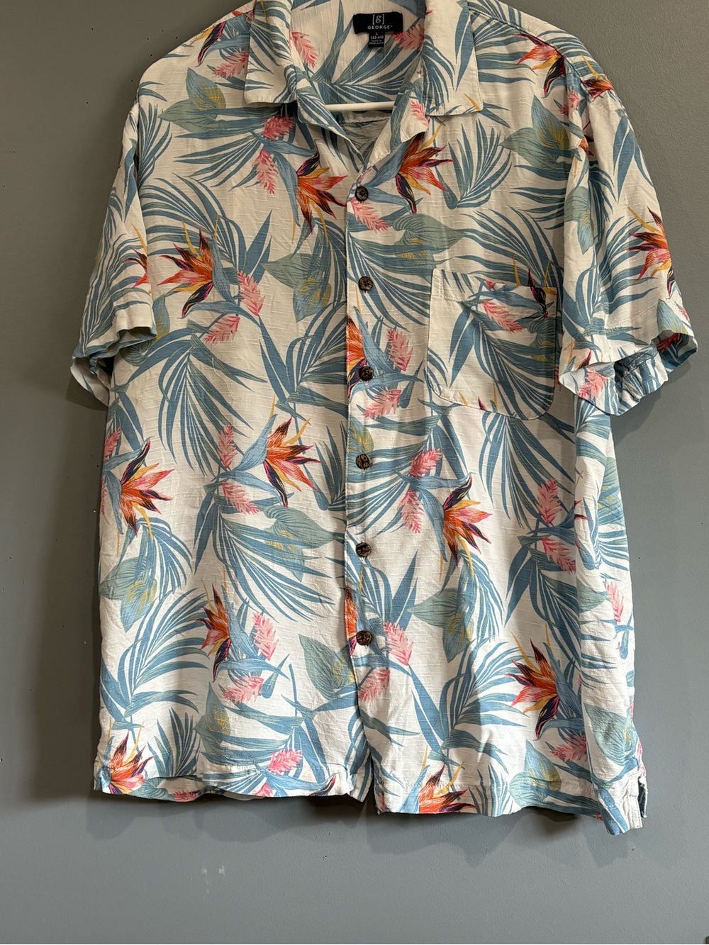 George Mens L Rayon Tropical Hawaiian Floral Palm Short Sleeve Shirt